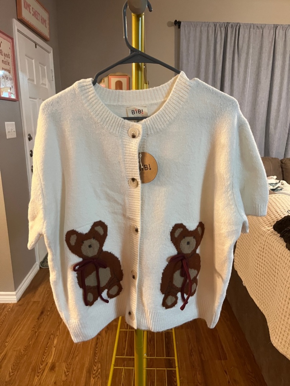 BiBi Ivory Cardigan with Brown Teddy Motifs